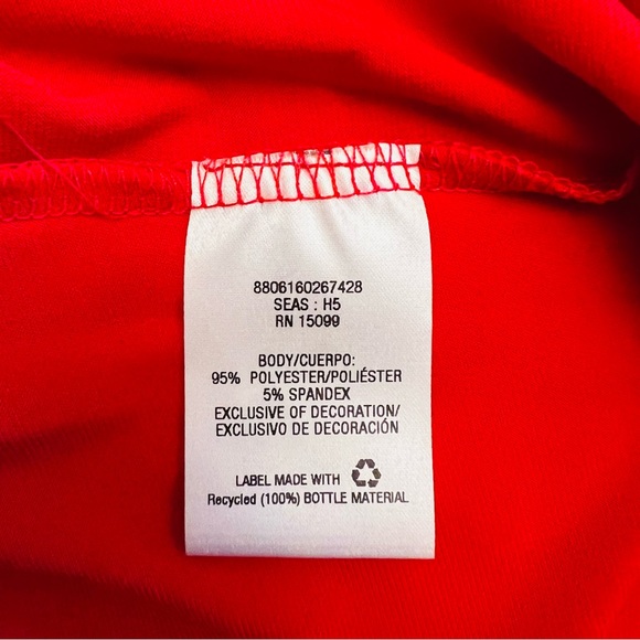 Covington Red Faux Wrap Style Jeweled Neck Dress, Size M - Picture 6 of 8